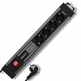 REV SupraGuard Steckdosenleiste 4-Fach - Mehrfachsteckdose mit Schalter, 2,5m Kabel, Überspannungsschutz & Netzfilter, anthrazit-schwarz