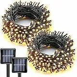 Lampop Solar-Lichterkette für den Außenbereich, 100 LEDs, extra hell, 8 Modi, solarbetrieben, wasserdicht, für Blumenzaun, Hof, Sommerparty, Hochzeit (warmweiß), 2 Stück