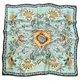 GIMIRO Frauen 70x70cm Schal Simulierte Seide Seidenschal Damen Elegantes Paisley-Blumenmuster Mint-Grün mit Orange Luxuriöser Satinstoff (Green Orange Flower FJ928-2)