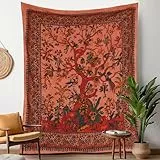 Craft Trade Orange Baum Wandteppich Indische Wandtuch Tapestry Wandbehang Boho Wandteppiche für Heimdeko Wohnzimmer und Schlafzimmer - 76 x 102 cm