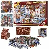 Adventskalender Puzzle 2025 Weihnachts – 24-tägiger 1008 Teile Countdown mit HD-Poster, 70x50 cm Recycling-Box Puzzle Adventskalender für Erwachsene und Kinder