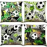 BINXWA Fussball deko Kissenbezug 45x45cm 4er Set,Fußball WM 2026 Graffiti Design Pillow Cover,Baumwolle Leinen Sofakissen bezüge,für WM Party,Balkon Wohnzimmer, Schlafzimmer