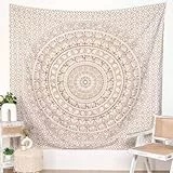 RAJRANG King-Size-Mandala-Wandteppich, golden, für Schlafzimmer und Wohnzimmer, Wandbehang, Baumwoll-Wandteppiche 230 x 274 cm