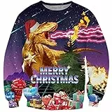Loveternal Ugly Christmas Sweater Dinosaur Weihnachtspullover Herren 3D Druck Pullover Langarm Hässliche Xmas Dino Jumper XL