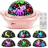 One Fire Sternenhimmel Projektor Kinder, 96 Lichtmodi+6 Filme Nachtlicht Kinder Nachtlicht Baby, 360° Drehung Einhorn Geschenke für Mädchen, Fernbedienung Spielzeug ab 1-9 Jahre Mädchen, Zimmer Deko