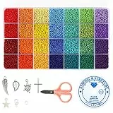 Naler 28000-teilig Rocailles Perlen 2 mm Glasperlen Rund Beads mit Charms Anhängern und Schmuckfaden zum Basteln, 28 Farben