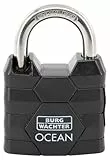 BURG-WÄCHTER Vorhängeschloss, Vorhangschloss mit 2 Schlüsseln, 6,3 mm Bügelstärke, Seewasserfest, Massiver Messingkörper, Doppelt Verriegelt, Ocean 490 Ni 40 SB, Schwarz