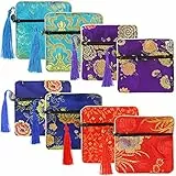 Pinowu Schmuckbeutel aus Seidenbrokat mit Reißverschluss, 11,5 x 11,5 cm, Geschenkbeutel für Damen, Münzen, Reisen, Schmuckrollen, Hochzeit, Geburtstag, Party, Gastgeschenke, 8 Stück