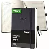 SIGEL C2710 Terminplaner Tageskalender 2027, ca. A5, schwarz, Hardcover, 400 Seiten, Gummiband, Stiftschlaufe, Archivtasche, aus nachhaltigem Papier, Chefkalender Conceptum
