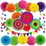 ZERODECO Party Dekoration Papier Pompoms, Aufhängen Fächer, Dreieckige Wimpel und hängende Glitter Punkt Girlande für Party Hochzeit Geburtstag Festival Weihnachten Event Mexikanische Fiesta 21 Stück