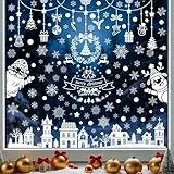 Moxled Fensterbilder Weihnachten Selbstklebend, 121 Weiß Fensterdeko Weihnachten, Wiederverwendbar Statisch Haftende PVC Aufkleber für Fenster Tür Winter Schneeflocken Weihnachtsdeko