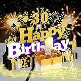 Geburtstagskarte, 30. Geburtstagskarten mit Musik und Lichtern, ausblasbare 3D-Pop-Up-Karte, Geburtstagsmusik abspielen, LED-Kerzen ausblasen und alles Gute zum Geburtstag sagen – Schwarzgold