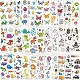 Fhlbestyu 350+ Tattoos für Kinder Set Mädchen und Jungen, 14 Verschiedene Elementmuster Weltraum Dinosaurier Tiere usw. Klebetattoos für Kindergeburtstag Party Mitgebsel Temporäre Kindertattoos