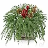 Arborus Künstliche Pflanzen Tischdeko Weihnachten Künstliche Weihnachtspflanze im Topf aus Holz Wohnzimmer Küche Schlafzimmer Büro Esstisch Fensterbank Balkon Weihnachtsdeko Adventsdeko Landhaus