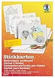 Ursus 15260000 - Stickkarton Bastelset, weiß, ca. 23 x 33 cm, aus Fotokarton 300 g/qm, Set mit 8 Blatt in verschiedenen Motiven, 2 Blatt ohne Druck, Strickgarn und Nadel, Mittel