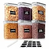 Vtopmart 2.5L Vorratsdosen Set,Müsli Schüttdose & Frischhaltedosen, BPA frei Kunststoff Vorratsdosen luftdicht, Satz mit 6+24 Etiketten für Getreide, Mehl, Zucker usw (Schwarz)