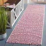 SAFAVIEH Courtyard Collection CY8734 Indoor/ Outdoor Non-Shedding Easy Cleaning Patio Backyard Porch Deck Mudroom Runner Rug 2'3' x 8' Ivory/Fuchsia
