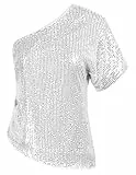 JASAMBAC Damen Pailletten Tops Sparkle Shimmer einschulterig, sexy, glänzendes Bling Unterhemd für Glitzer Party