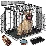 LOVPET® Hundekäfig klappbar Hundetransportkäfig Inkl. Fleecedecke + Napf Hundebox mit 2 Türen Transportkäfig Auto, Tiertransportbox Hundetransportbox mit Bodenschale 92,5 x 57,5 x 64 cm L Schwarz