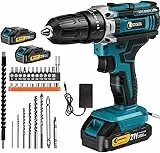 21V Akkuschrauber Set, 45N.m Akku Bohrschrauber Set, 25+3 Drehmomentstufen Klein Akkubohrer mit 2 * 2.0Ah Akku und Ladegerät Bohrmaschine Schlagbohrschrauber LED-Licht