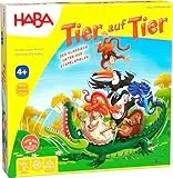 HABA Tier auf Tier – Stapel- und Würfelspiel aus Holz mit 29 Tieren, Wackelspiel für Kinder ab 4 Jahren, Fördert Feinmotorik & Konzentration – 2011189001
