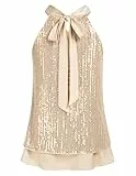 JASAMBAC Pailletten Glitzer Neckholder Tops für Damen, ärmelloses Schlüsselloch Knoten Weste Hemd, Cocktail Party, Club Tanktop