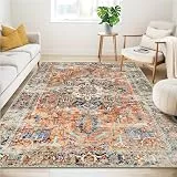 WONGS BEDDING Boho Teppich Wohnzimmer Schlafzimmer Kurzflor Teppiche Waschbar Weich rutschfest Vintage Design