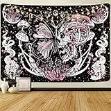 Yrendenge Schmetterling Wandteppich Skelett Wandbehang Pilz Wandteppiche, Mondstern Wandteppich Heimdekoration, Bunte Hippe Wandteppich, für Schlafzimmer, Wohnzimmer 210 x 150cm (83 x 59 inches)