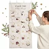 Lebenskompass® Adventskalender zum Befüllen aus Stoff - Wandteppich mit 24 große Taschen - Stilvoller Wandkalender Weihnachten – Wandbehang zum Selbstbefüllen - Wiederverwendbarer Leinen Kalender