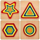 Holz Puzzle Kinder Holzspielzeug, Regenbogen Steckpuzzle Geometrische Formen Montessori Spielzeug, Vorschule Pädagogisches Holzpuzzle ab 1 2 3 Jahre Junge & Mädchen Geschenk (4PCS)