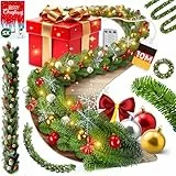 KESSER® Weihnachtsgirlande 10m mit Beleuchtung 200 LEDs - Timer - LED Kette 8 Leuchtmodi - Weihnachtsbeleuchtung - Weihnachtsdeko In & Outdoor - Tannen-Girlande inkl. Fernbedienung + Dekoschmuck