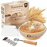 Banneton Brotgärkorb-Set – ein komplettes Set beinhaltet 25,4 cm runder Gärkorb, Brotlahme, Teigschaber und Leineneinsatz – geruchsfrei und keine Splitter – perfekt zum Formen von Sauerteigbrot