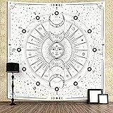 Arawat Wandteppich Mondphasen Weiß - Wandtuch Mond, Tapisserie Gothic Indisches Tapestry, Mandala Psychedelic Deko Tipp Wanddeko (150 x 200cm)