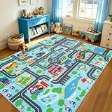 Capslpad Kinder Teppiche Spielteppich für Kinder Stadt 200x300cm rutschfest Kinderteppich Spielmatte Maschinenwaschbar Kurzflor Pädagogischer Spielteppich für Kinderzimmer Spielzimmer Dekor, Hellblau