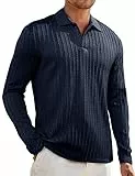 Elegancity Herren Poloshirts Blau Langarm Einfarbig Polokragen Pullover Strick Freizeit Golfshirts Regular Fit Urlaub Polohemd L