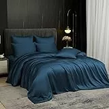Gezu Bambus Lyocell Bettwäsche 155x220 Petrol Blau 100% Bambusseide Antibakteriell Bettbezug 155x220 Bambusfasern Glänzend Bettwäsche Set Bamboo Luxus Bettbezug mit 2 Kissenbezüge mit Reissverschluss