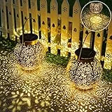 OUILA Solarlaterne für AuÃŸen, 2 Stück Solarlampen Balkon Deko, Outdoor IP65 Wasserdicht Gartendeko für DrauÃŸen, LED Vintage Laterne Hängend für Veranda, Garten Dekorationen Terrasse Rasen Hof G