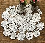 MINDPLUS Set mit 24 Handgehäkelten Deckchen Baumwolle Spitze Tischset Mini-Deckchen Untersetzer 5–18 cm Rund Weiß Vintage-Hochzeit Teeparty (24 Stück Weiß)
