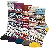 Justay 5 Paar Wollsocken Wintersocken Damen Merino Socken Thermosocken Stricksocken Winter Dicke Damensocken Atmungsaktive Weiche Socken（36-42 Blau, Beige, Grau, Burgund, Lila）