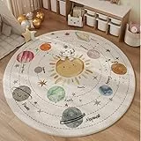 Poowe Sonnensystem Kinderteppich, pädagogischer Lernteppich, lustiger Teppich für Spielzimmer und Kinderzimmer (80 cm rund)