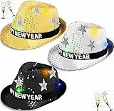 Bdecoll 3Stück Glitzer Silvester Deko 2026 Set,Happy New Year Haarreif Kopfschmuck Partyhüte Accessories - Frohes Neues Jahr - Neujahrsdeko - Dekoration zu Neujahr 2026