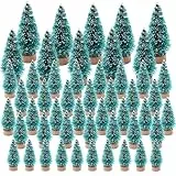 50 Stück Weihnachtsbaum Mini Künstlich,3.5/4.5/6.5/8.5cm,Miniatur Tannenbaum Grün mit Holzsockel Tanne,Tannenbaum Klein mit Schnee-Effek für Weihnachten Tischdeko Schaufenster Geschenke DIY