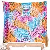 RAJRANG BRINGING RAJASTHAN TO YOU Mandala-Wandteppich, mehrfarbig, 152 x 127 cm, für Schlafzimmer und Wohnzimmer, Wandteppiche aus Baumwolle