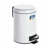 WENKO Kosmetikeimer 3 Liter, Stahl, herausnehmbarer Inneneimer mit Müllbeutelhalter, Mülleimer fürs Bad mit Deckel und Tretfunktion, ausklappbarer Tragegriff, Weiß matt, Mod. Leman
