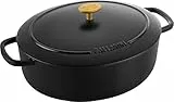 BALLARINI Bellamonte Auflaufform, Bräter, Dutch Oven, Emailliertes Gusseisen, Oval, 29 cm, 4,5 L, Schwarz