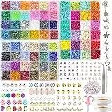 11508pcs 72 Farben 4mm Glasperlen zum Auffädeln, Rocailles Perlen Set Perlen zum Auffädeln Perlen für Armbänder Ketten Ringe Handykette Schmuckherstellung,Perlenset mit 708 Zubehör Buchstaben