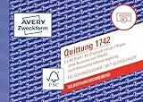 AVERY Zweckform 1742 Quittungsblock Kleinunternehmer (A6 quer, 2x40 Blatt, mit Durchschlag, fälschungssicher, ohne MwSt., für Deutschland und Österreich) weiß/gelb