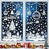 Moxled 243 Fensterbilder Weihnachten Selbstklebend, Weiß Fensterdeko Weihnachten, Wiederverwendbar Statisch Haftende PVC Aufkleber für Fenster Tür Winter Schneeflocken Weihnachtsdeko