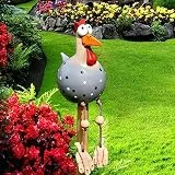 DYOUen Huhn Deko Garten Handarbeit Gartenstecker Weihnachten Hahn Gartenstatue Henne Gartendeko Hühner Gartenfigur Harz Gartendekoration, fur Outdoor Balkon Wohnzimmer (grau)
