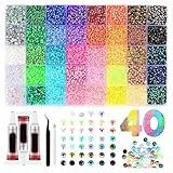 Glitzersteine Bedazzler Kit With Glue,Multicolor Flatback Rhinestones for Bedazzling Kit,3mm Harz Strasssteine,Verzierungsset für Kleidung,Schuhe,Nägel,Bücher,Diamantmalerei (40Farben-32000Stück)